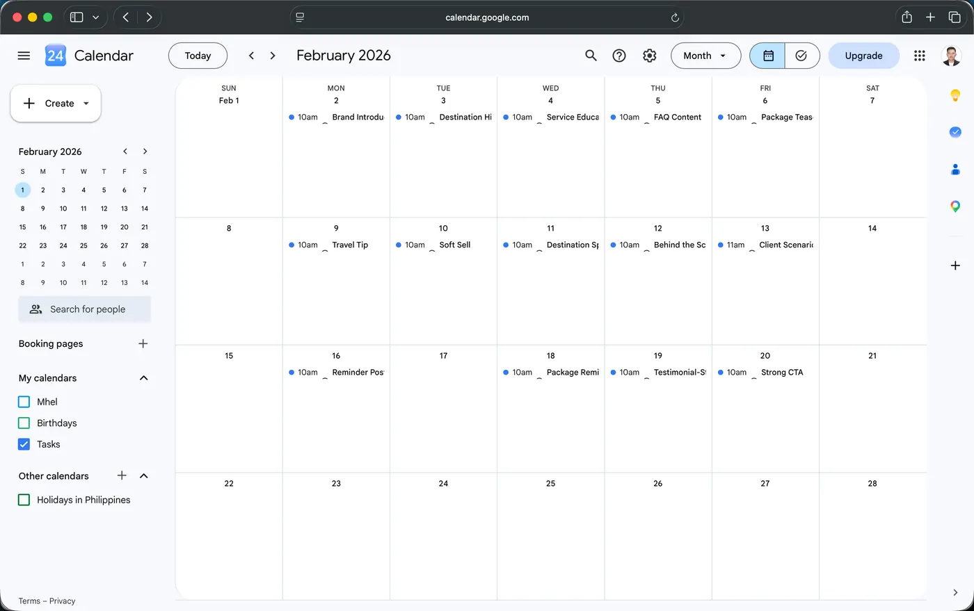Content Calendar Planning — Mhel Bañez work sample