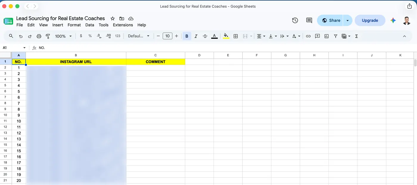 Real Estate Coaches Lead Sourcing — Mhel Bañez work sample