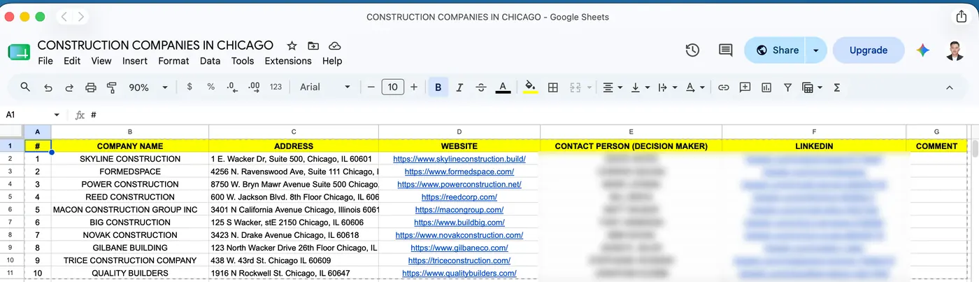 Construction Companies Lead List — Mhel Bañez work sample